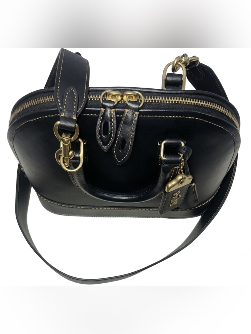 Coach Revel Bag 24 in black glovetanned leather with signature brass hardware. - Picture 11 of 11